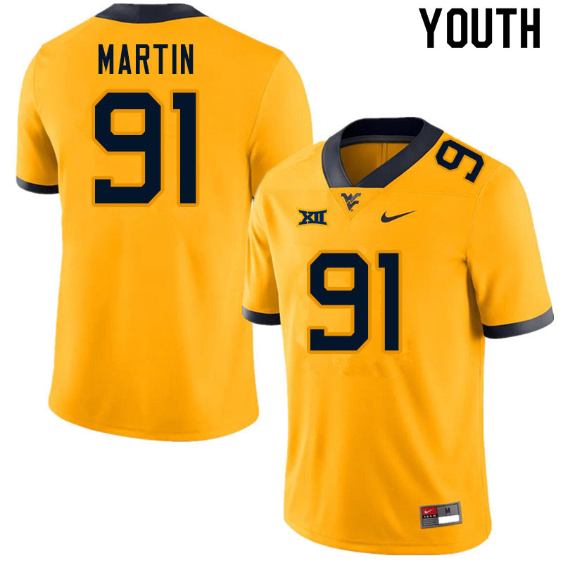 Youth #91 Sean Martin West Virginia Mountaineers College Football Jerseys Sale-Gold - Click Image to Close